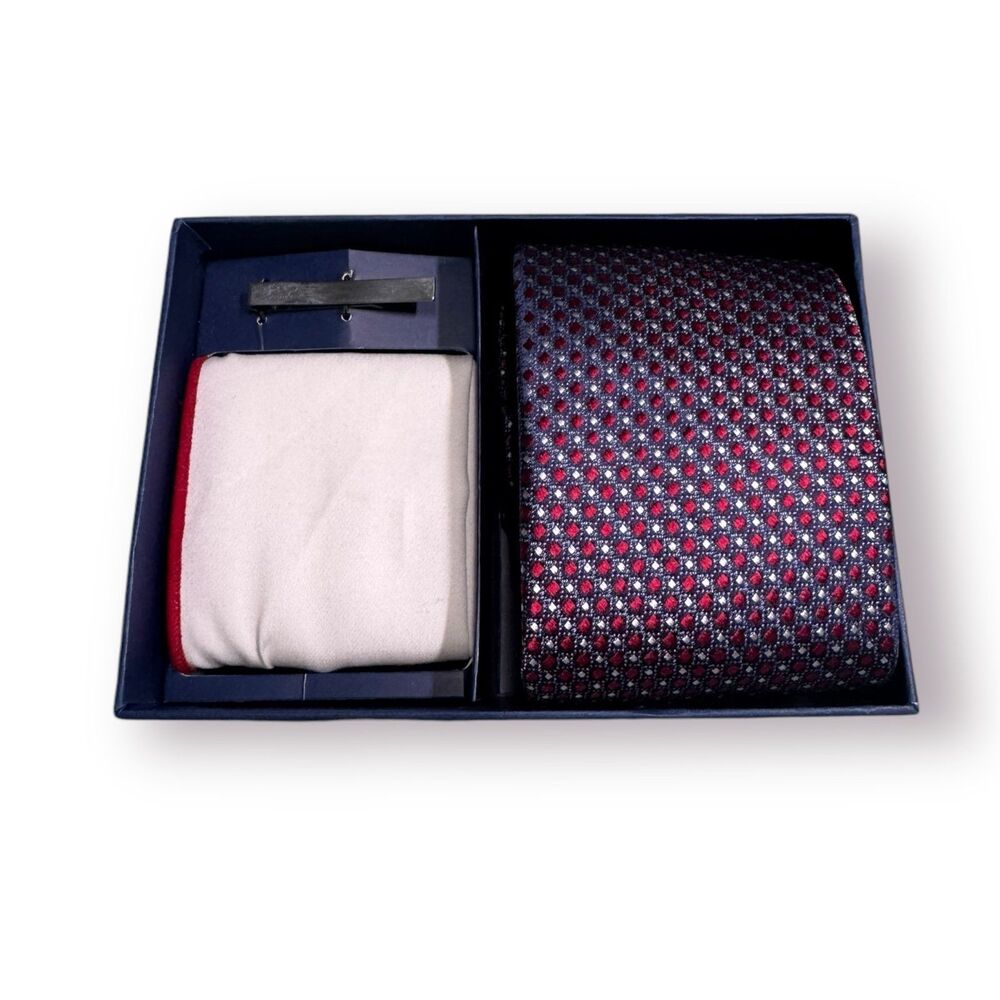 Broletto Dotted Silk 3 Piece Tie, Pocket‎ Square, Lapel Pin